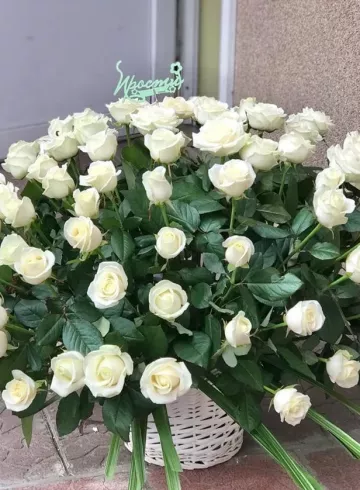 Корзина из 101 розы «Прикосновение нежности» от интернет-магазина цветов в 